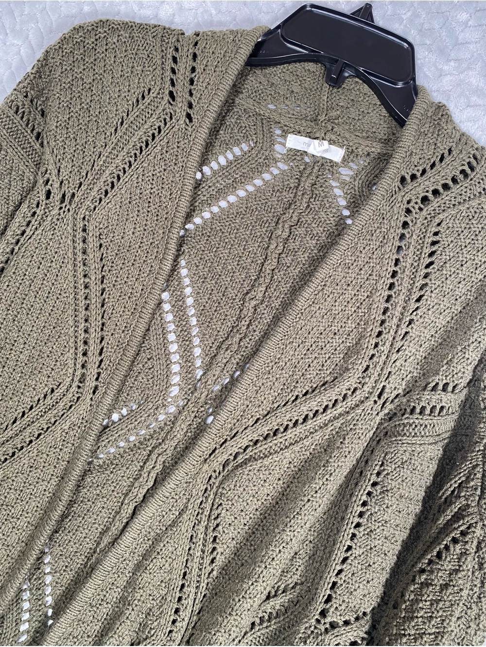a.n.a Olive Green Open Knit Cardigan Sweater Size M Boho Chunky Knit Open Front